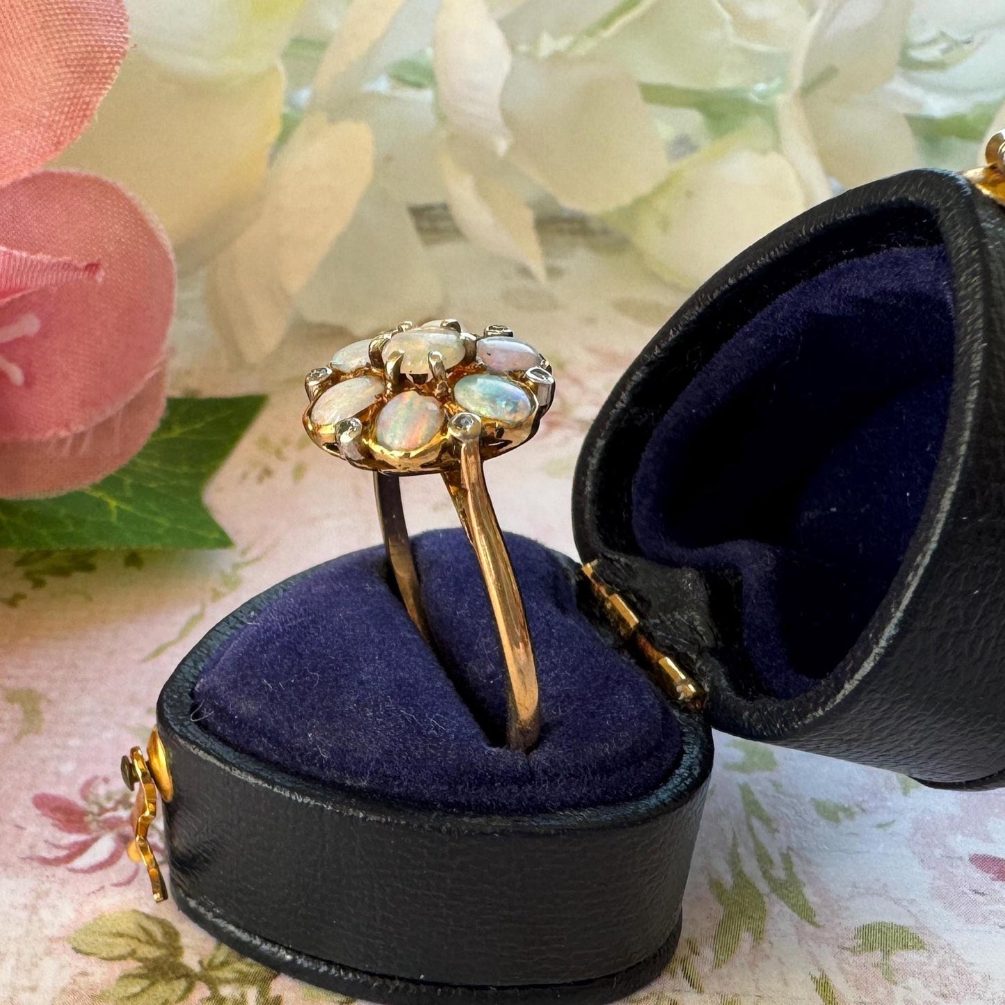 Antique Victorian Natural Opal & Diamond Daisy Cluster Ring, Size UK T, US 9-1/2