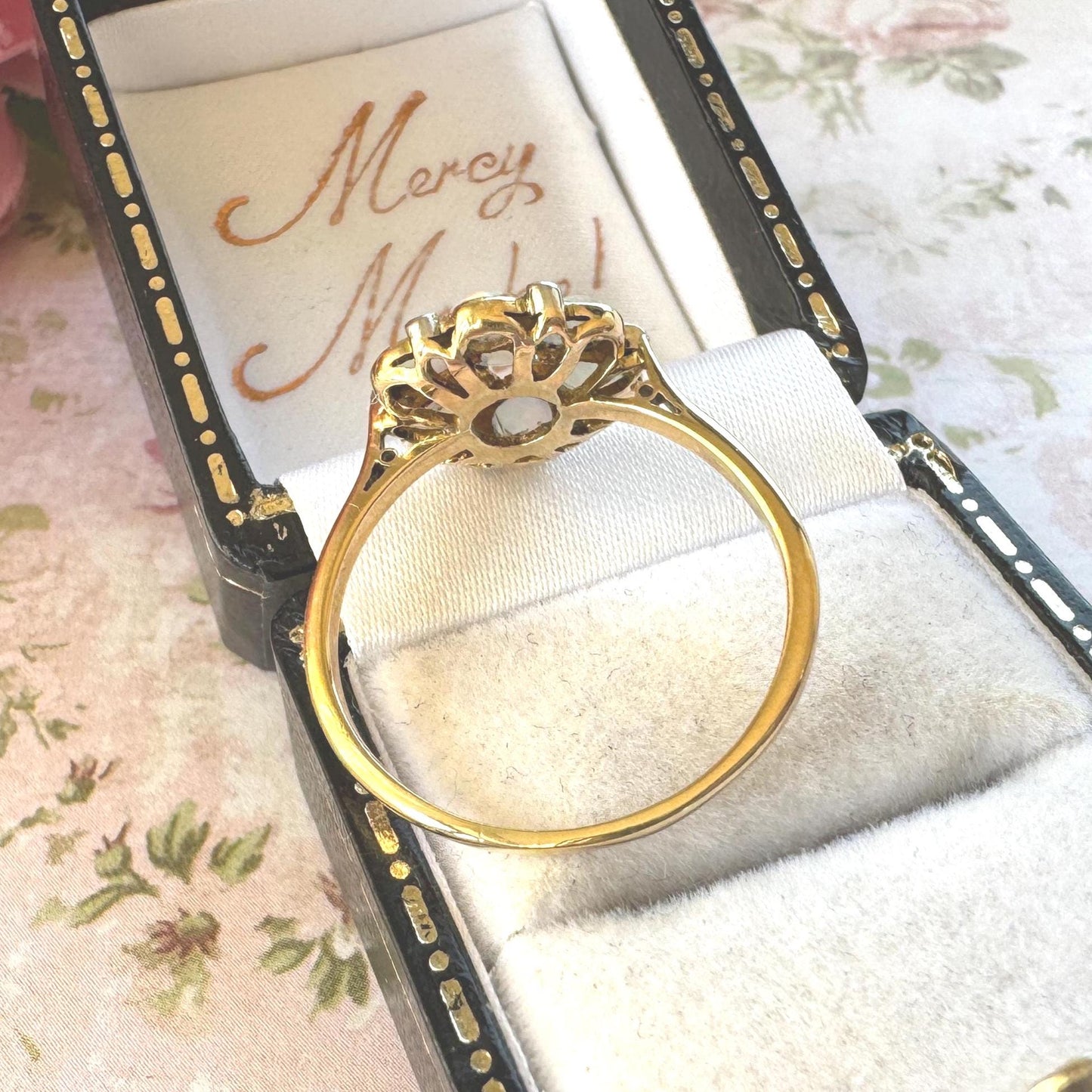 Antique Victorian Natural Opal & Diamond Daisy Cluster Ring, Size UK T, US 9-1/2