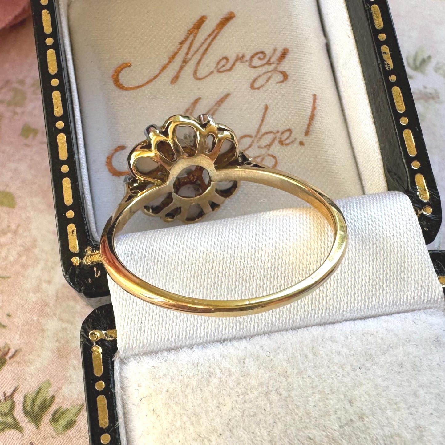 Antique Victorian Natural Opal & Diamond Daisy Cluster Ring, Size UK T, US 9-1/2