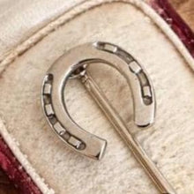 Load image into Gallery viewer, Antique Victorian Sterling Silver Lucky Horseshoe Stick Pin, Circa 1890
