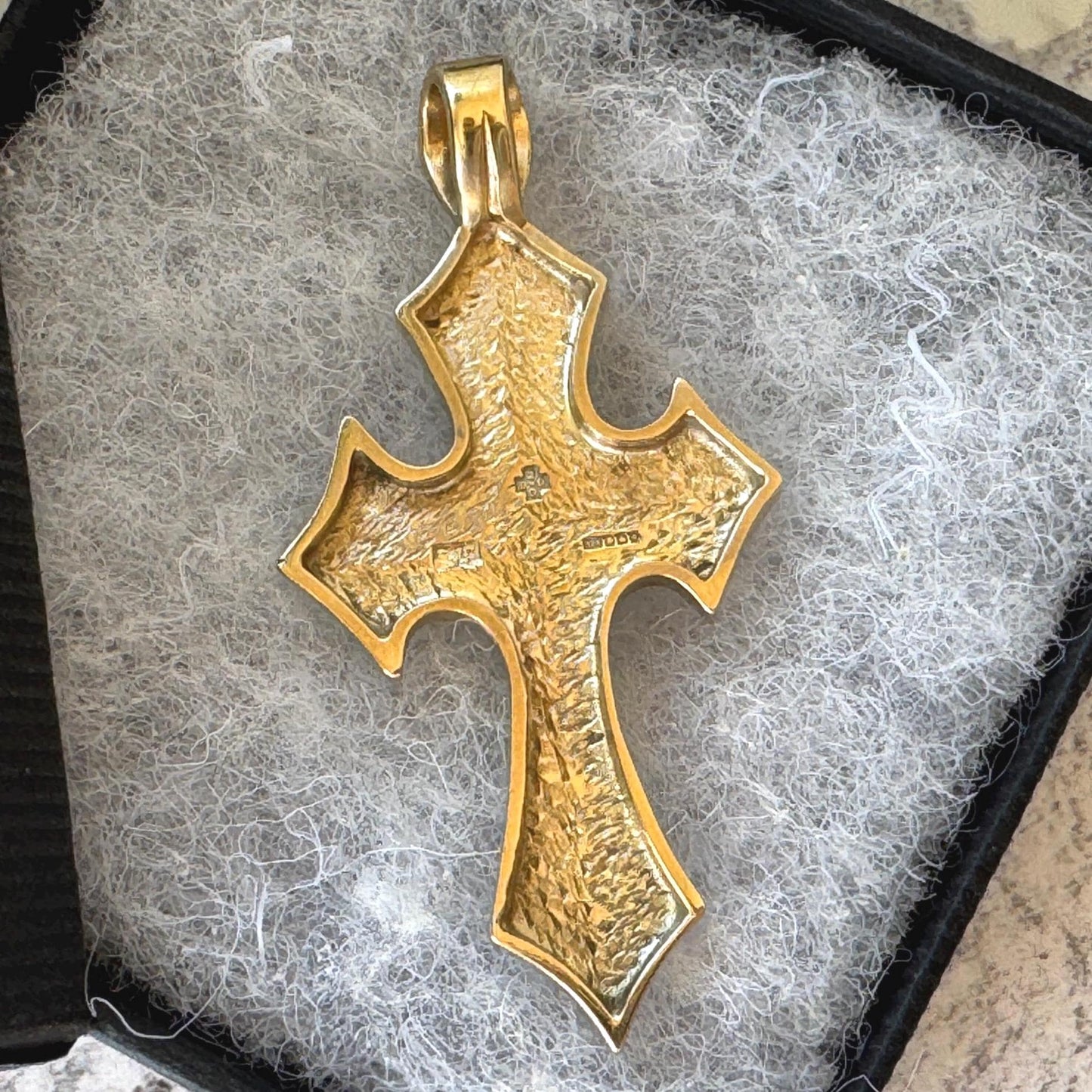 Vintage 9ct Gold Opal Gothic Cross Pendant, Millennium Hallmarked