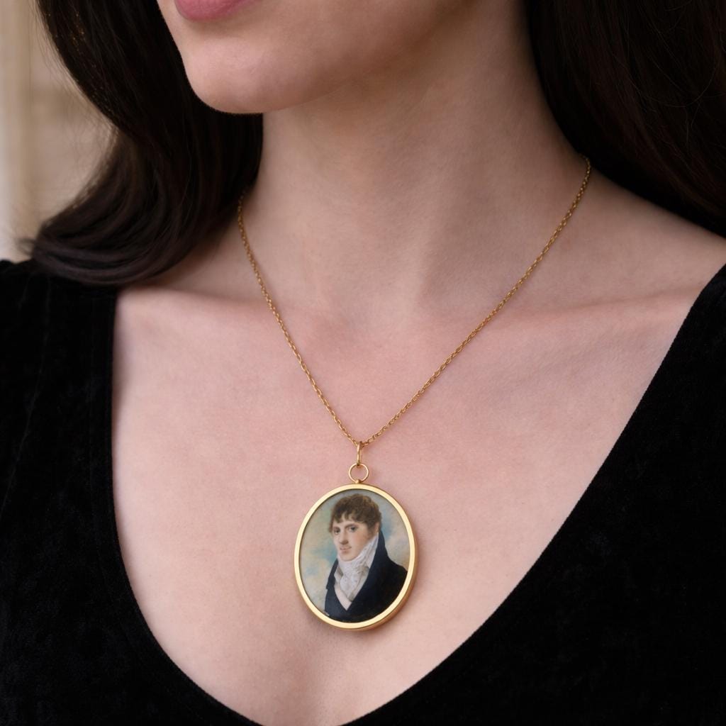 Antique Georgian Portrait Miniature Pendant of a Gentleman: Romantic Regency Keepsake, circa 1805–1820