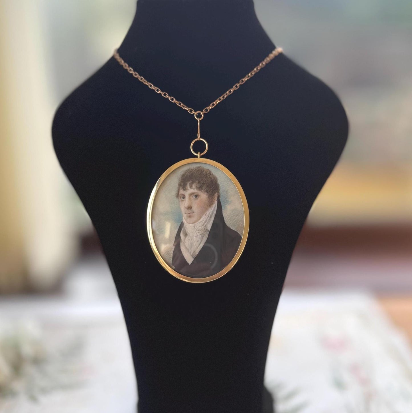Antique Georgian Portrait Miniature Pendant of a Gentleman: Romantic Regency Keepsake, circa 1805–1820