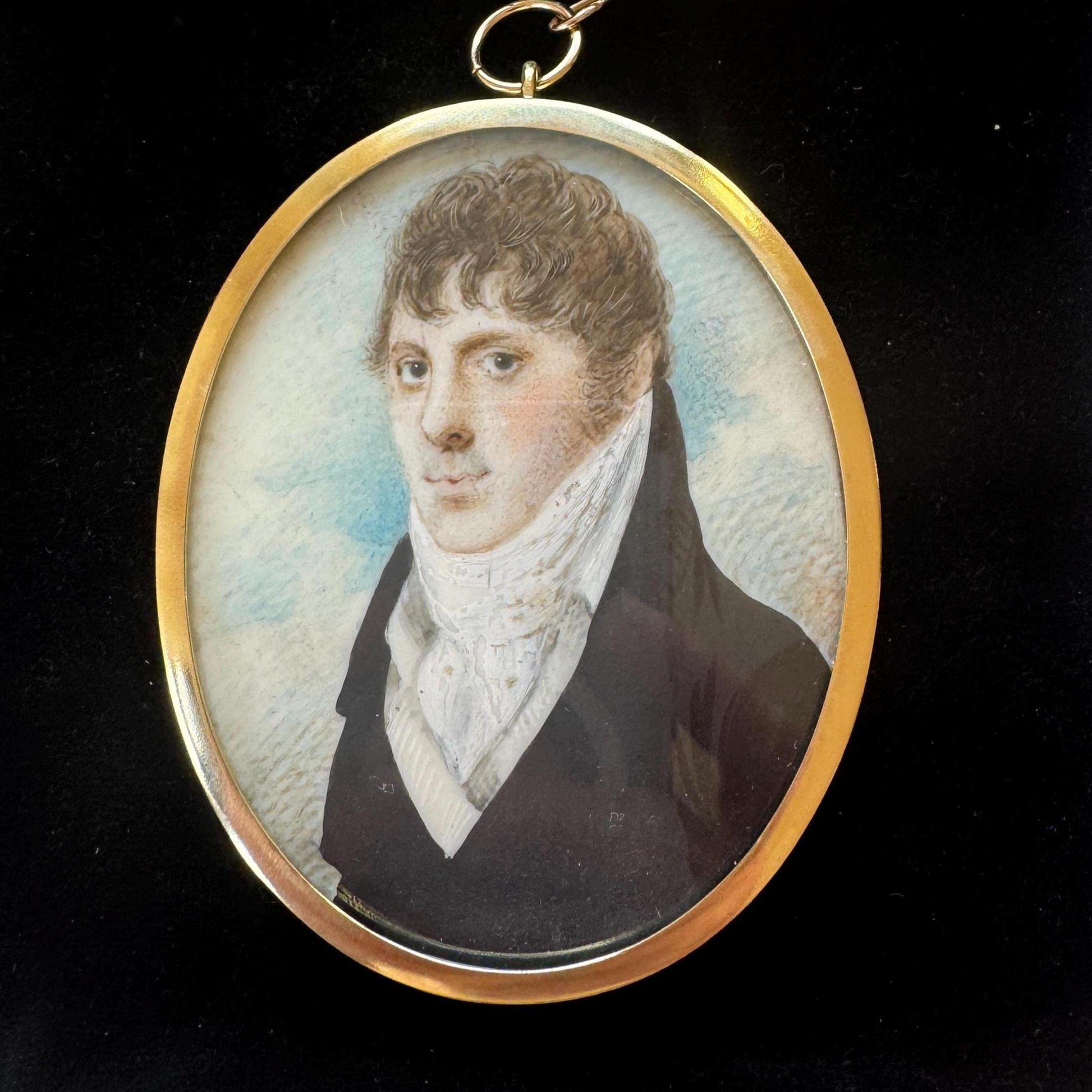 Antique Georgian Portrait Miniature Pendant of a Gentleman: Romantic Regency Keepsake, circa 1805–1820