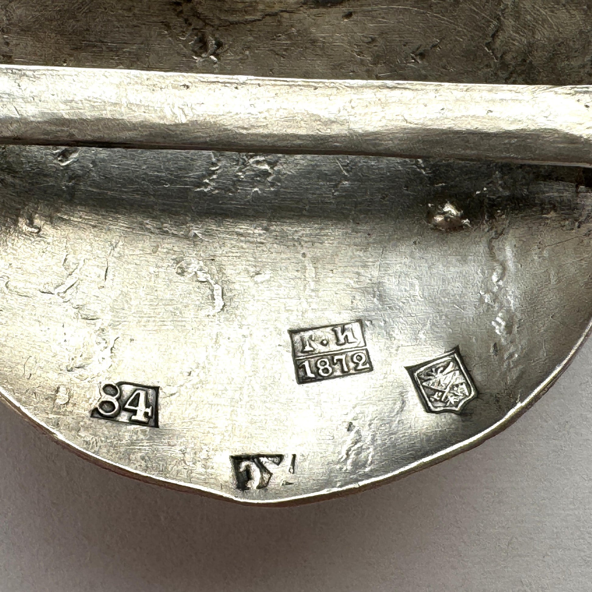 Rare Antique Imperial Russian Niello Silver Zoomorphic Belt Buckle, Dated 1872, Caucasus Dagestan