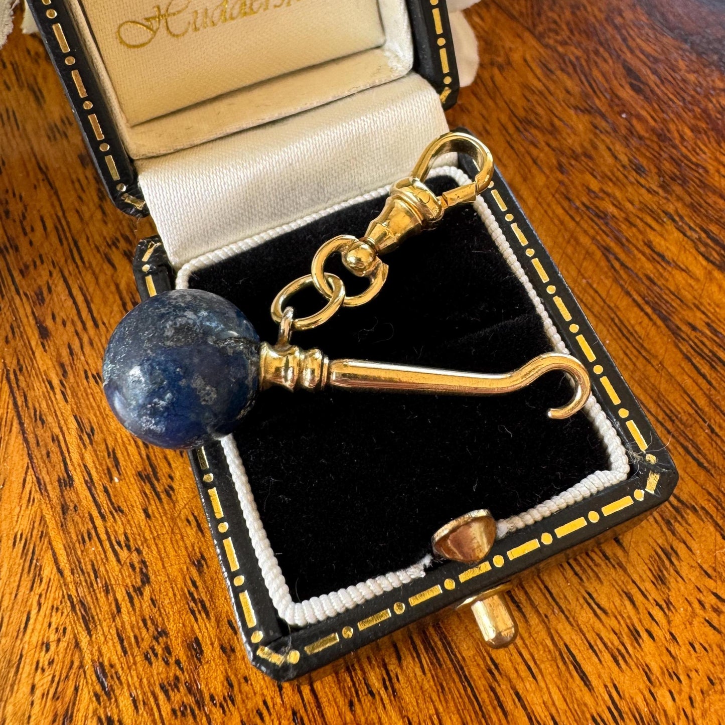Antique Victorian Lapis Lazuli Novelty Miniature Button Hook Pendant Charm