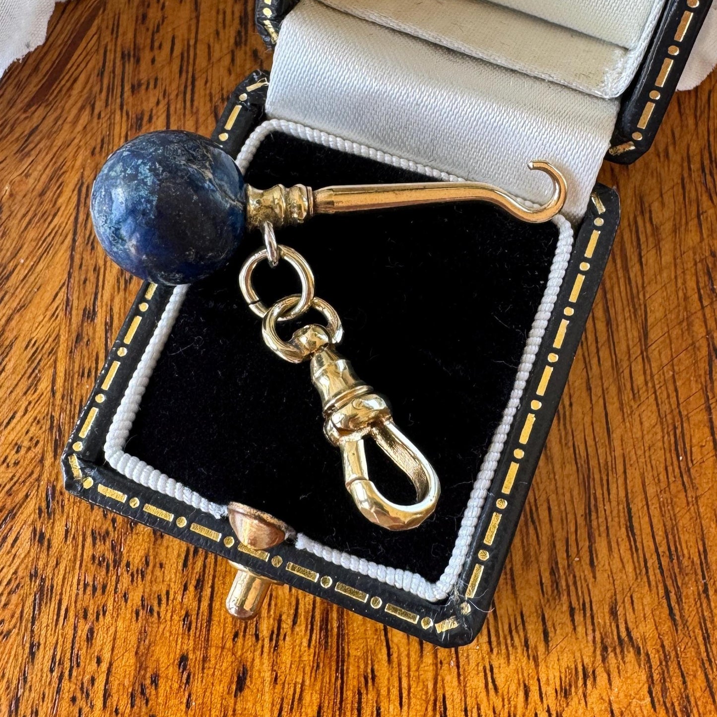 Antique Victorian Lapis Lazuli Novelty Miniature Button Hook Pendant Charm
