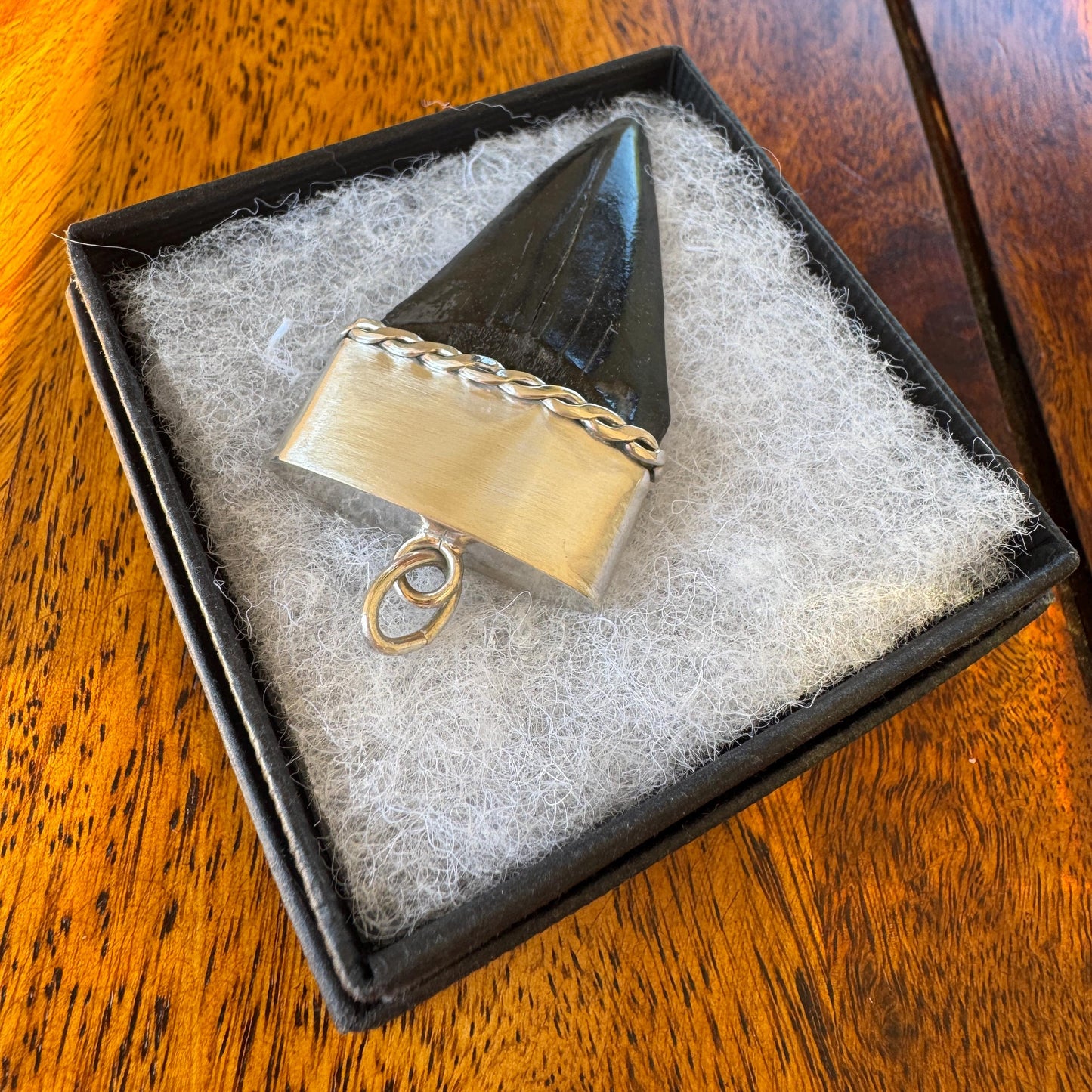 Large Megalodon Shark Tooth Sterling Silver Pendant