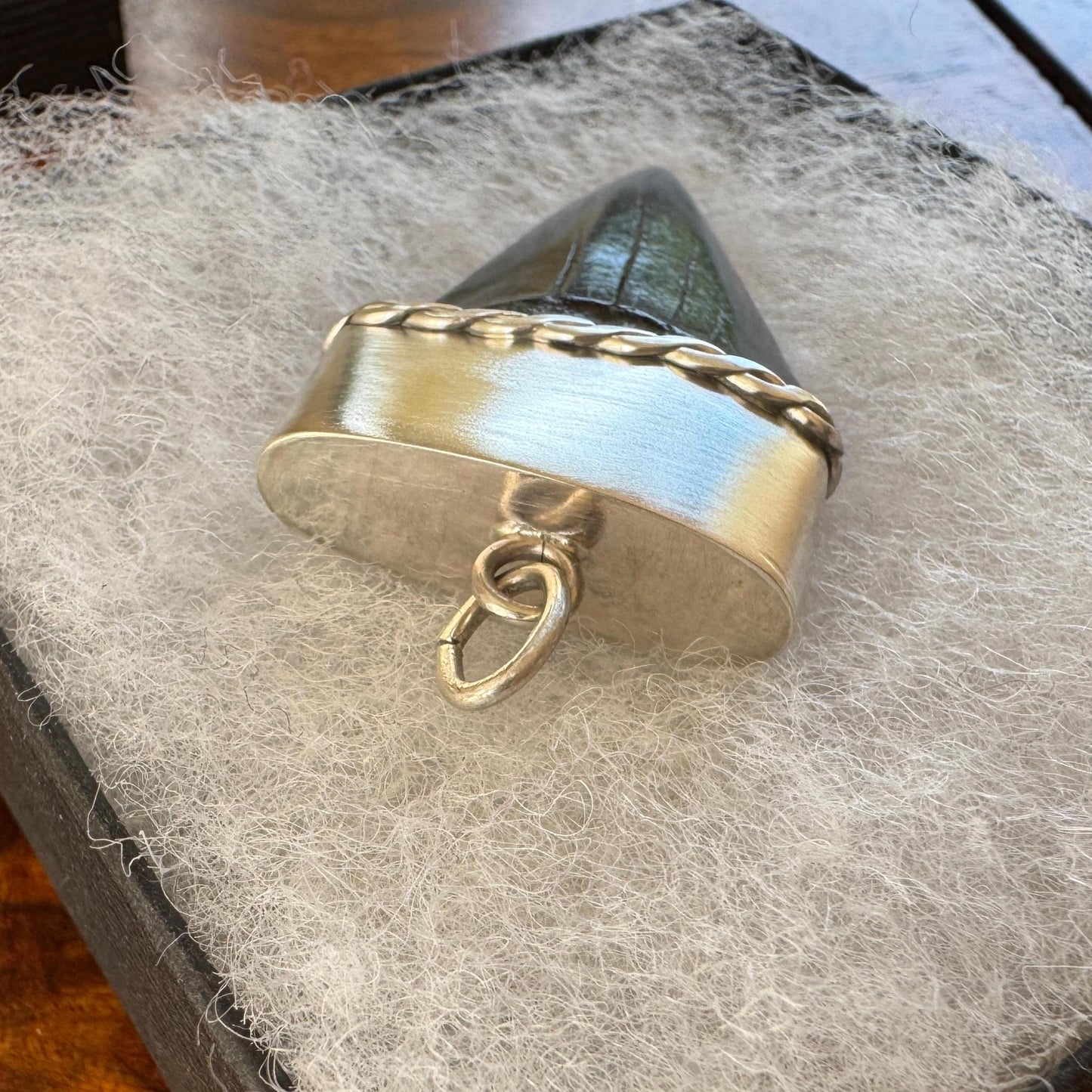 Large Megalodon Shark Tooth Sterling Silver Pendant