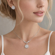 Cargar imagen en el visor de la galería, 1940s Art Deco Sterling Silver Crystal Pendant Necklace Earrings Set: Star-Art, New York
