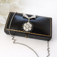 Cargar imagen en el visor de la galería, 1940s Art Deco Sterling Silver Crystal Pendant Necklace Earrings Set: Star-Art, New York
