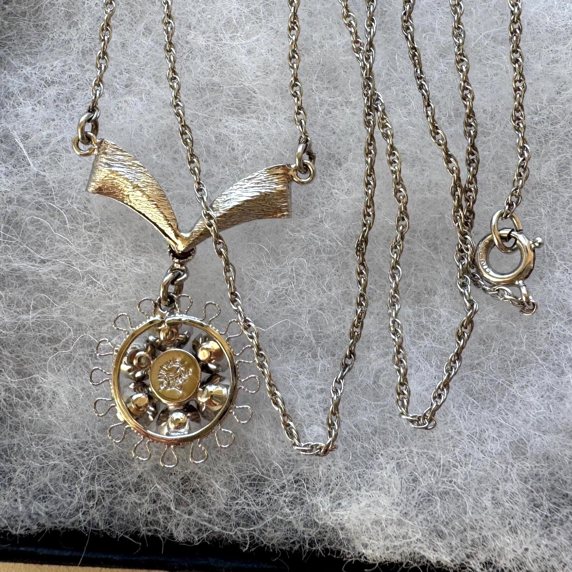 1940s Art Deco Sterling Silver Crystal Pendant Necklace Earrings Set: Star-Art, New York