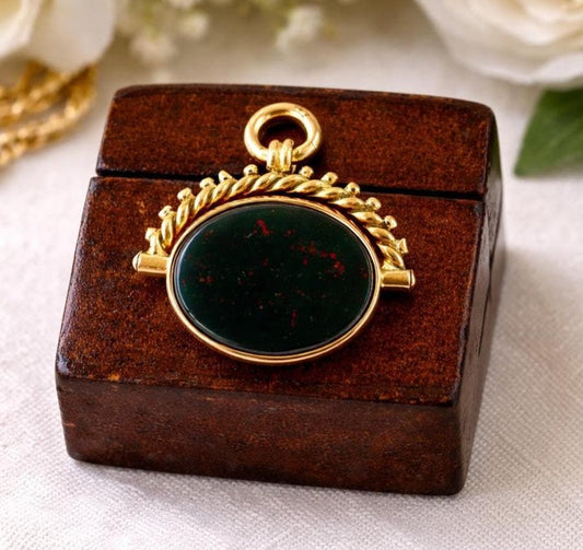 Antique Victorian Spinner Fob, 1902 9ct Gold Carnelian Bloodstone Pendant Watch Chain Charm