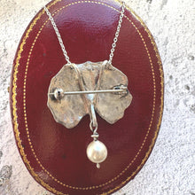 Load image into Gallery viewer, Vintage Sterling Silver &amp; Pearl Water Lily Leaf Pendant Necklace. Art Nouveau Style Convertible Brooch

