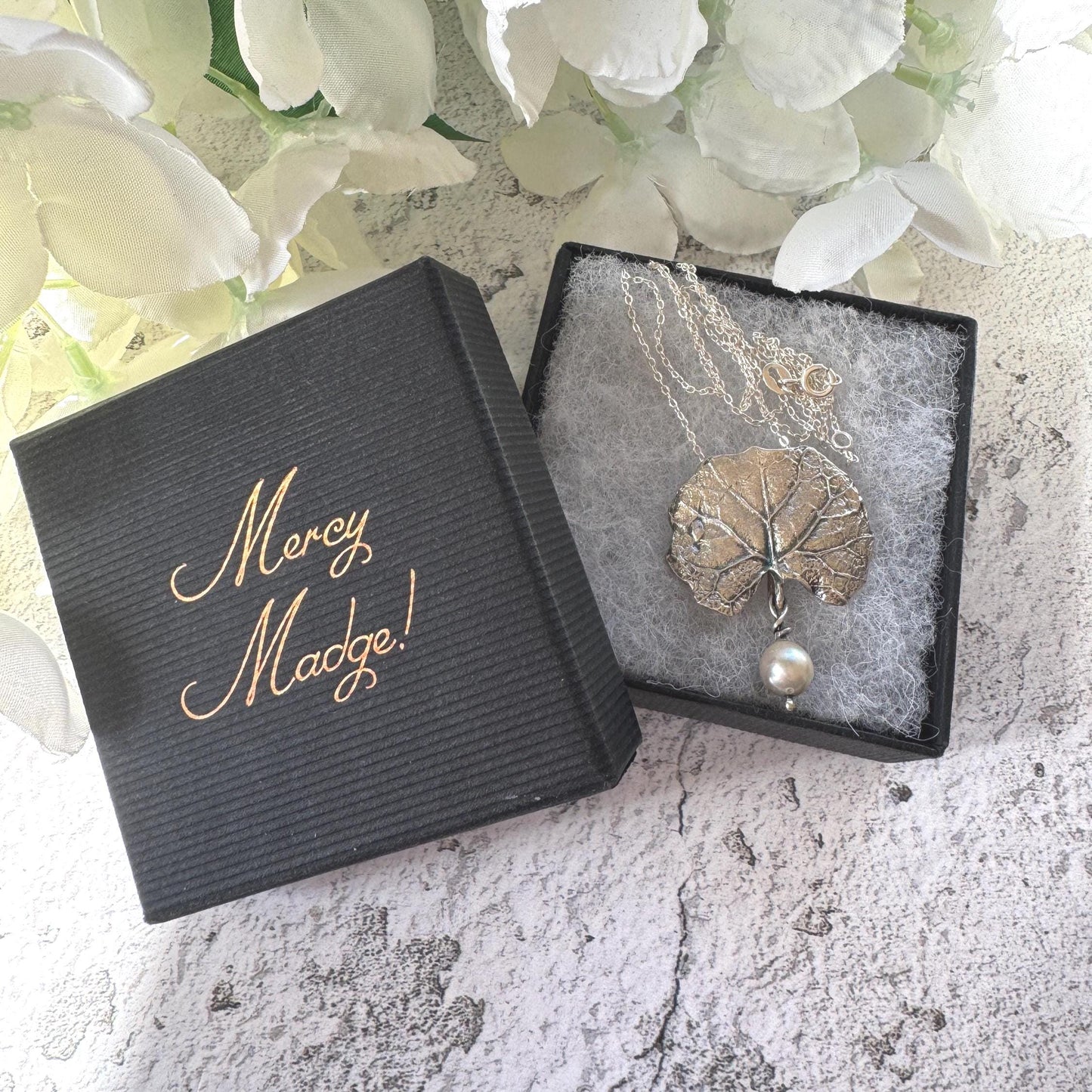 Vintage Sterling Silver & Pearl Water Lily Leaf Pendant Necklace. Art Nouveau Style Convertible Brooch
