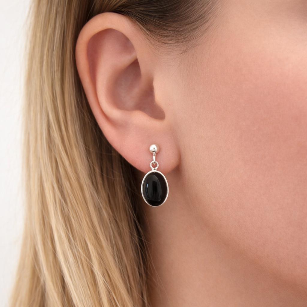 Vintage Sterling Silver Onyx Drop Classic Edwardian Style Earrings