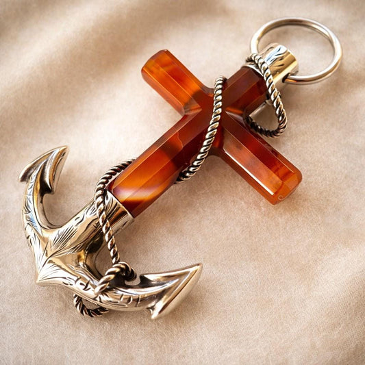 Victorian Scottish Banded Agate Cross & Fouled Anchor Silver Brooch
