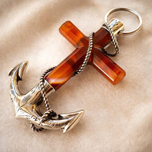 Charger l'image dans la galerie, Victorian Scottish Banded Agate Cross &amp; Fouled Anchor Silver Brooch
