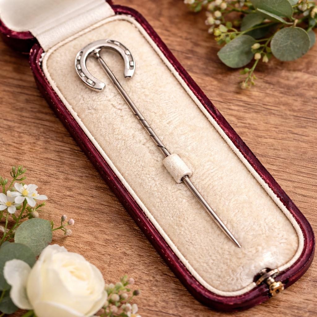Antique Victorian Sterling Silver Lucky Horseshoe Stick Pin, Circa 1890
