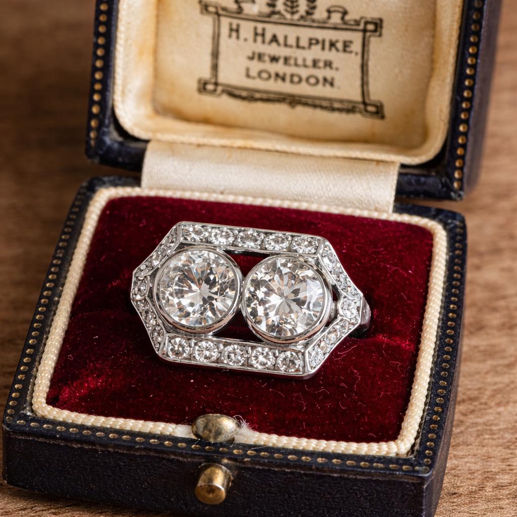Art Deco Toi et Moi Diamond Ring 2.00ct Matched Old European Cut Diamonds Platinum Antique Engagement Ring