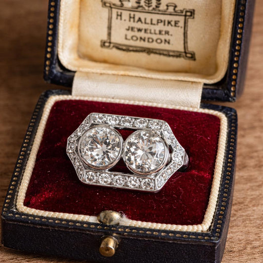 Art Deco Toi et Moi Diamond Ring 2.00ct Matched Old European Cut Diamonds Platinum Antique Engagement Ring