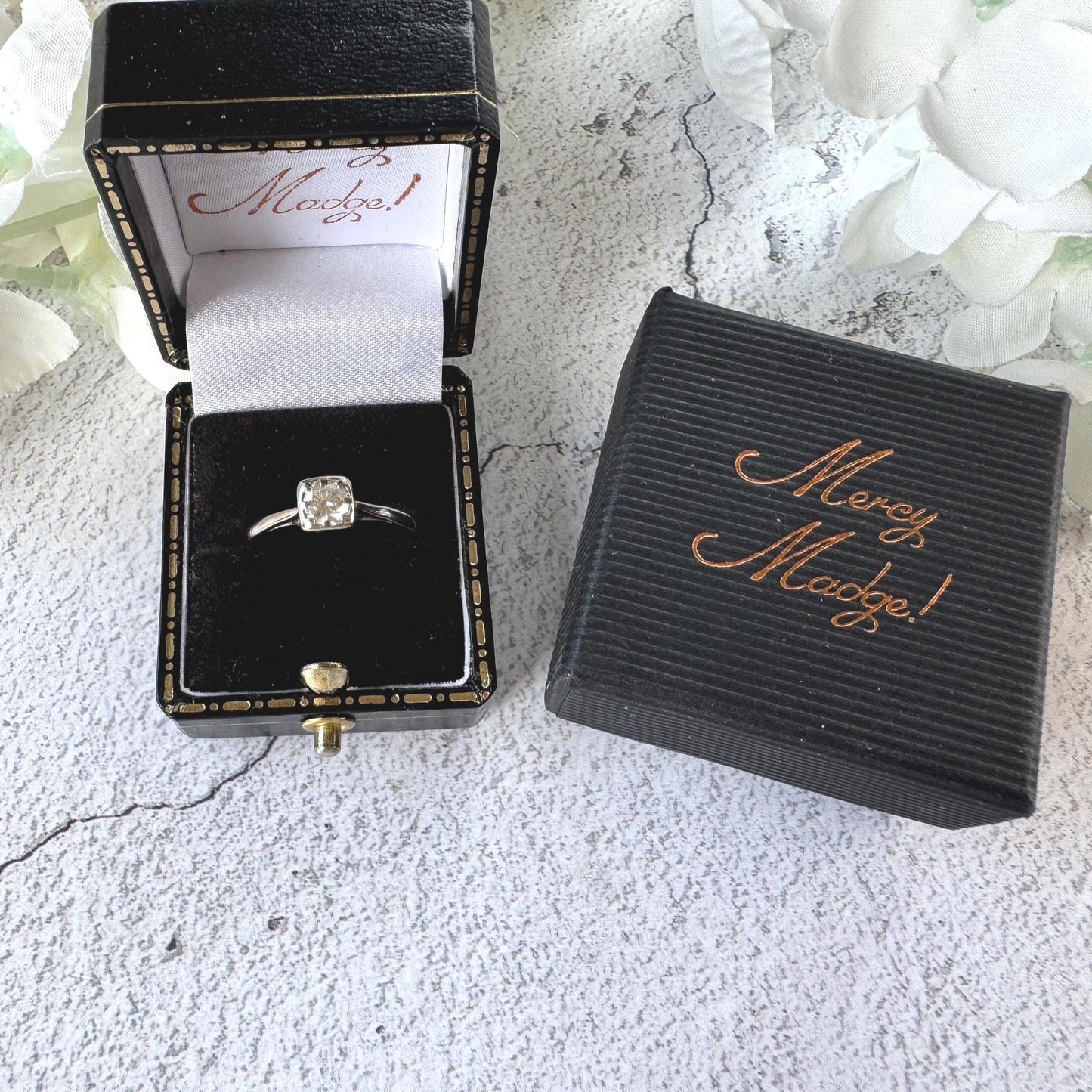Vintage 18ct White Gold 0.43ct Diamond Solitaire Ring, Square Bezel Set, Size M.5/6.5