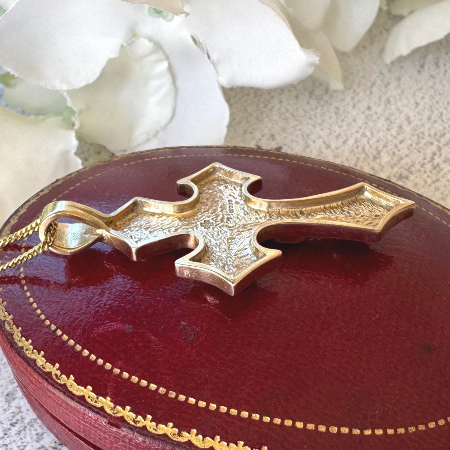 Vintage 9ct Gold Opal Gothic Cross Pendant, Millennium Hallmarked
