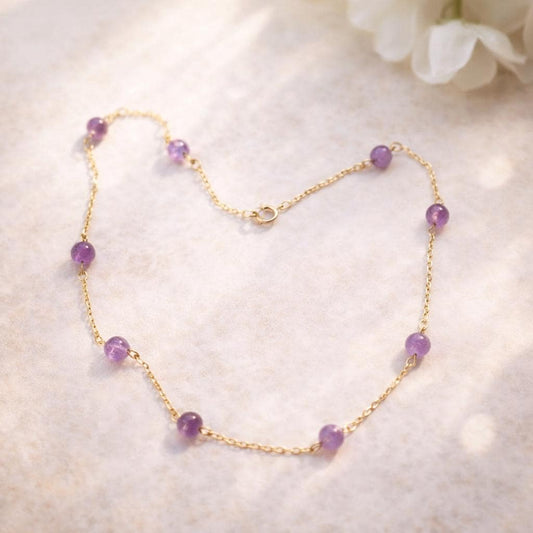 Antique Art Deco 14ct Rolled Gold Amethyst Station Necklace
