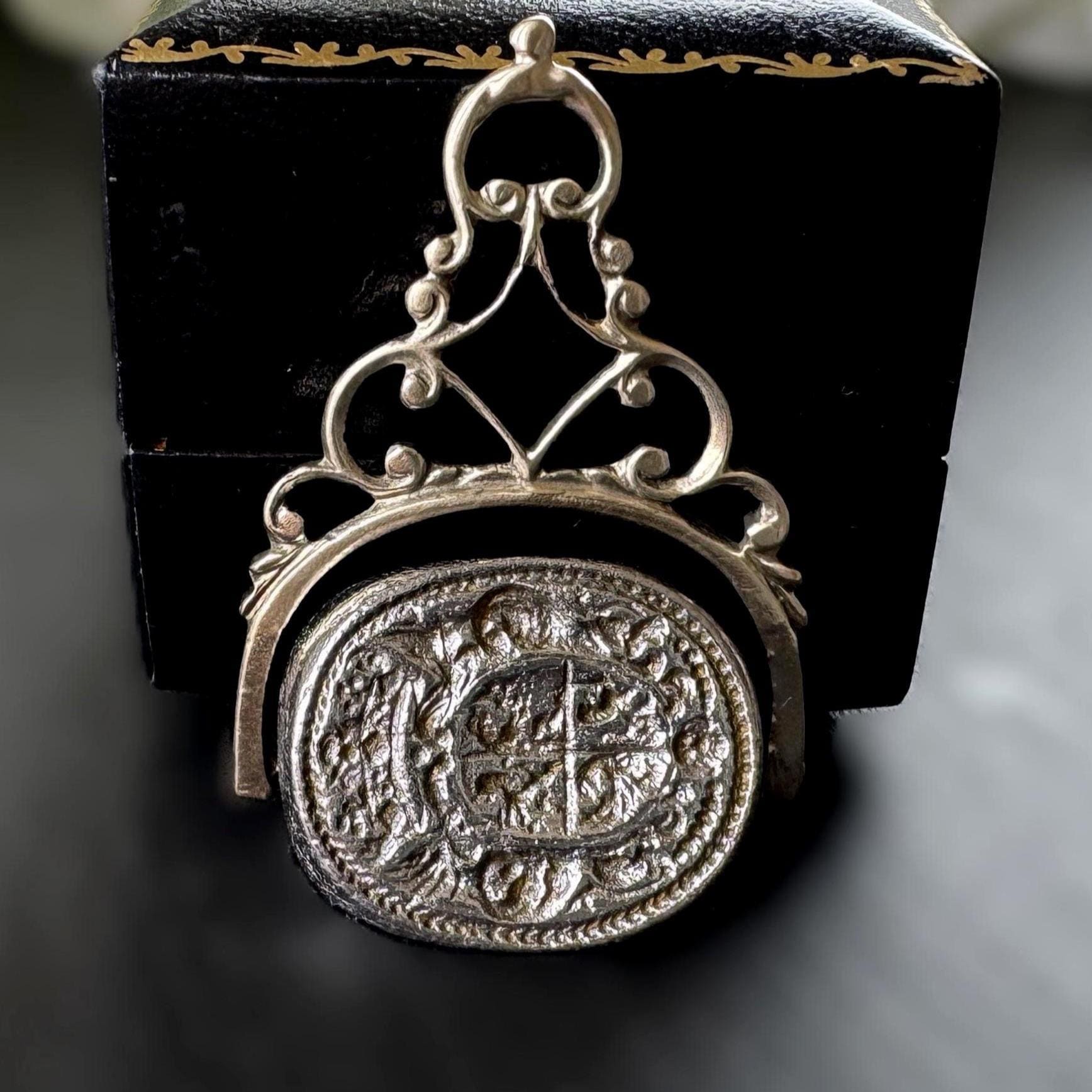 Rare Georgian Silver Triple Intaglio Seal Spinner Fob, Baron Löwen c1730