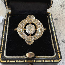 Charger l'image dans la galerie, Victorian Diamond Target Ring: 1.14ct Old Mine Cut &amp; Rose Cut Cluster. Platinum Topped 18ct Gold Antique Halo Ring
