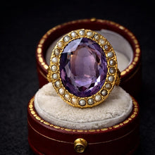 Carica l'immagine nel visualizzatore di Gallery, Antique Victorian 9ct Gold, 11.50ct Amethyst &amp; Pearl Cluster Ring
