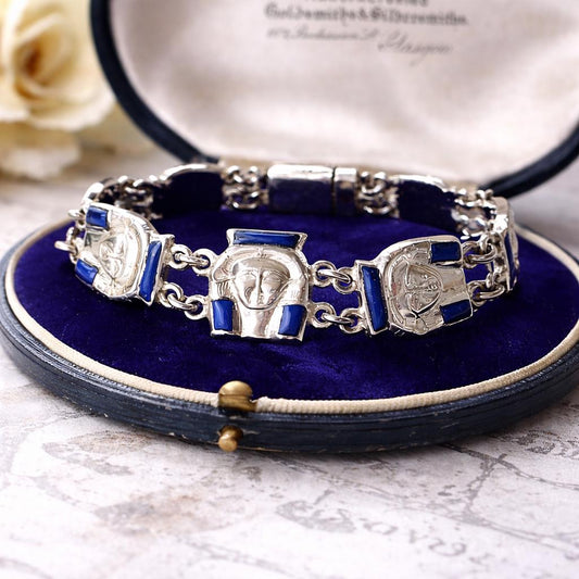 Art Deco Egyptian Revival Silver & Lapis Tutankhamun Bracelet