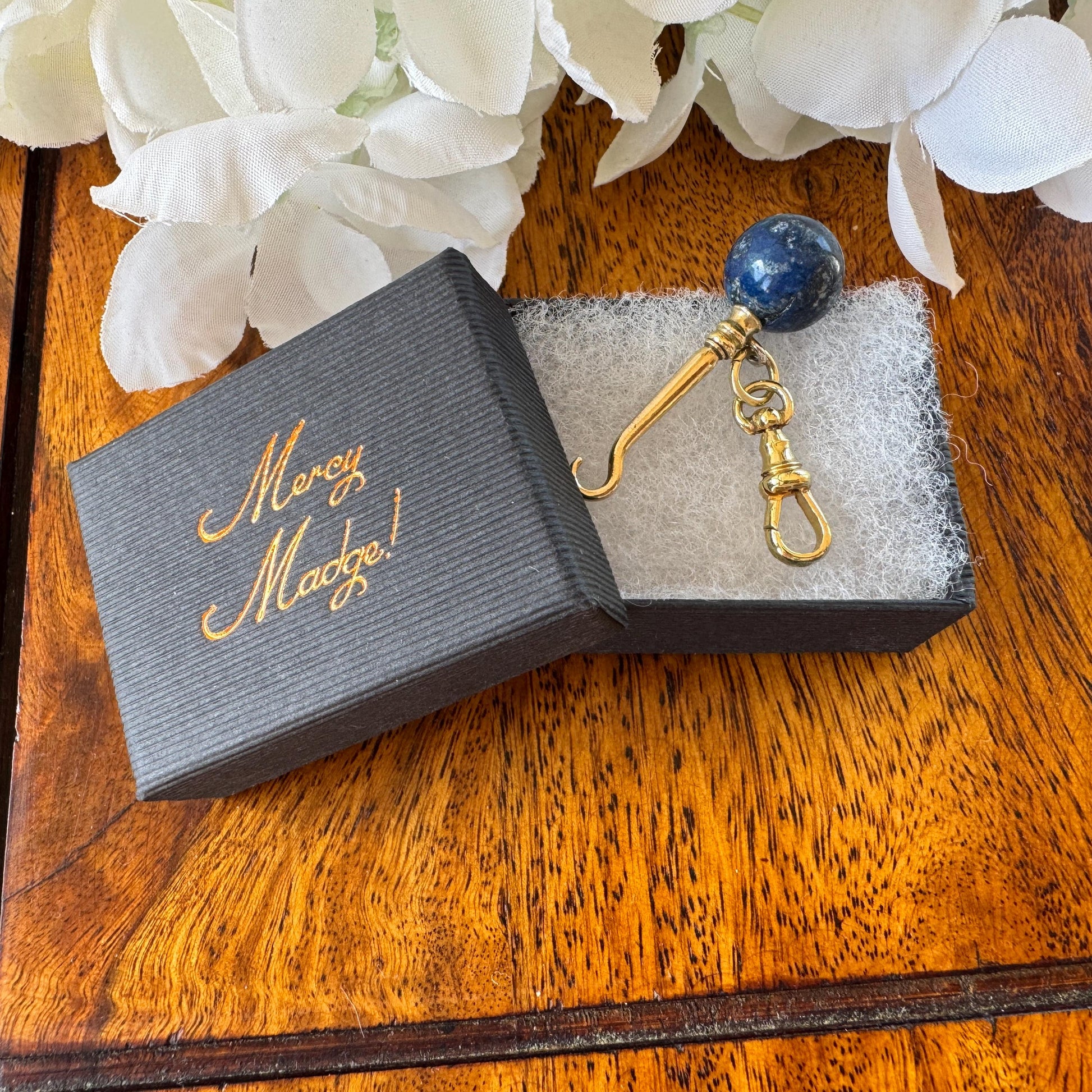 Antique Victorian Lapis Lazuli Novelty Miniature Button Hook Pendant Charm