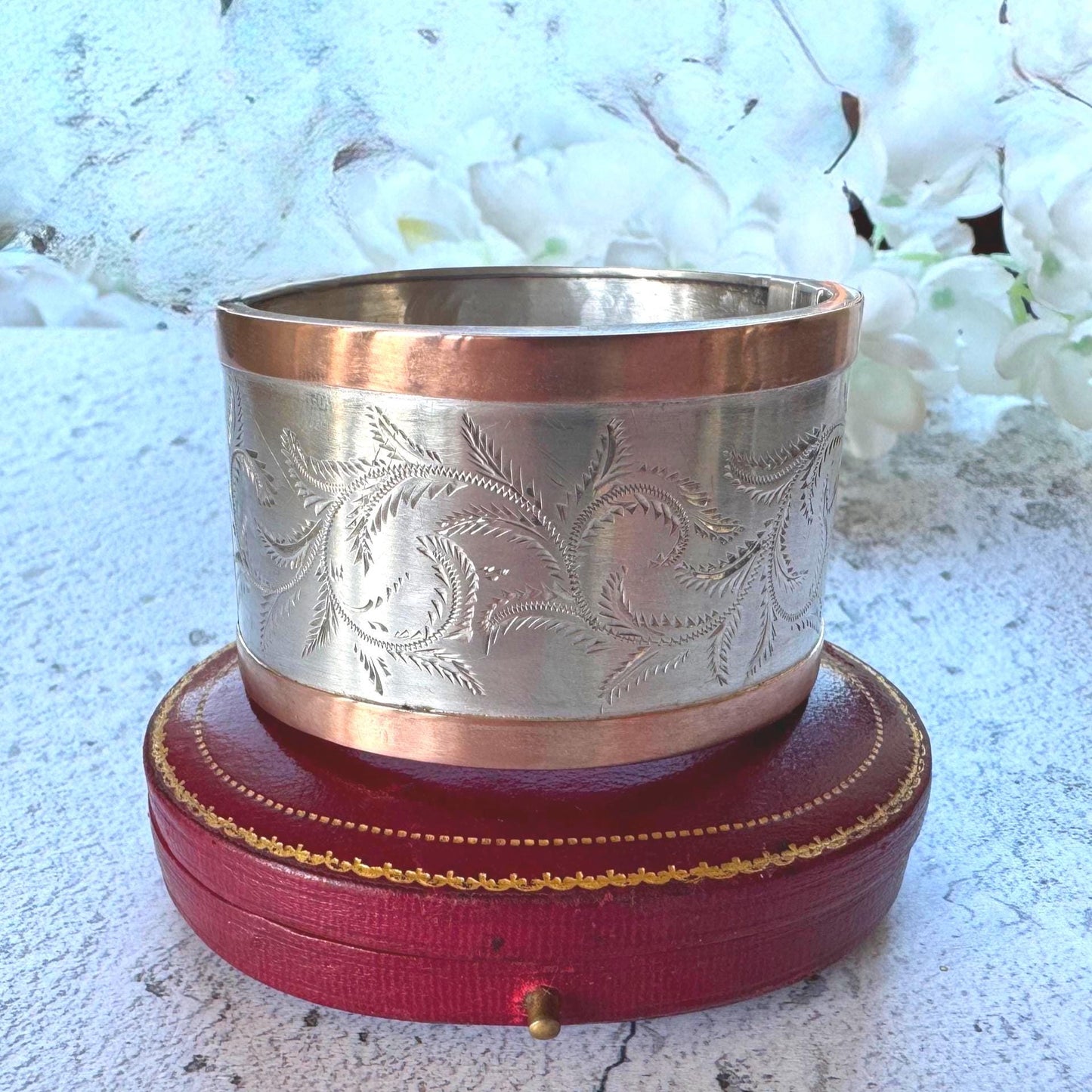 Victorian Sterling Silver & 9ct Rose Gold Bangle c1860