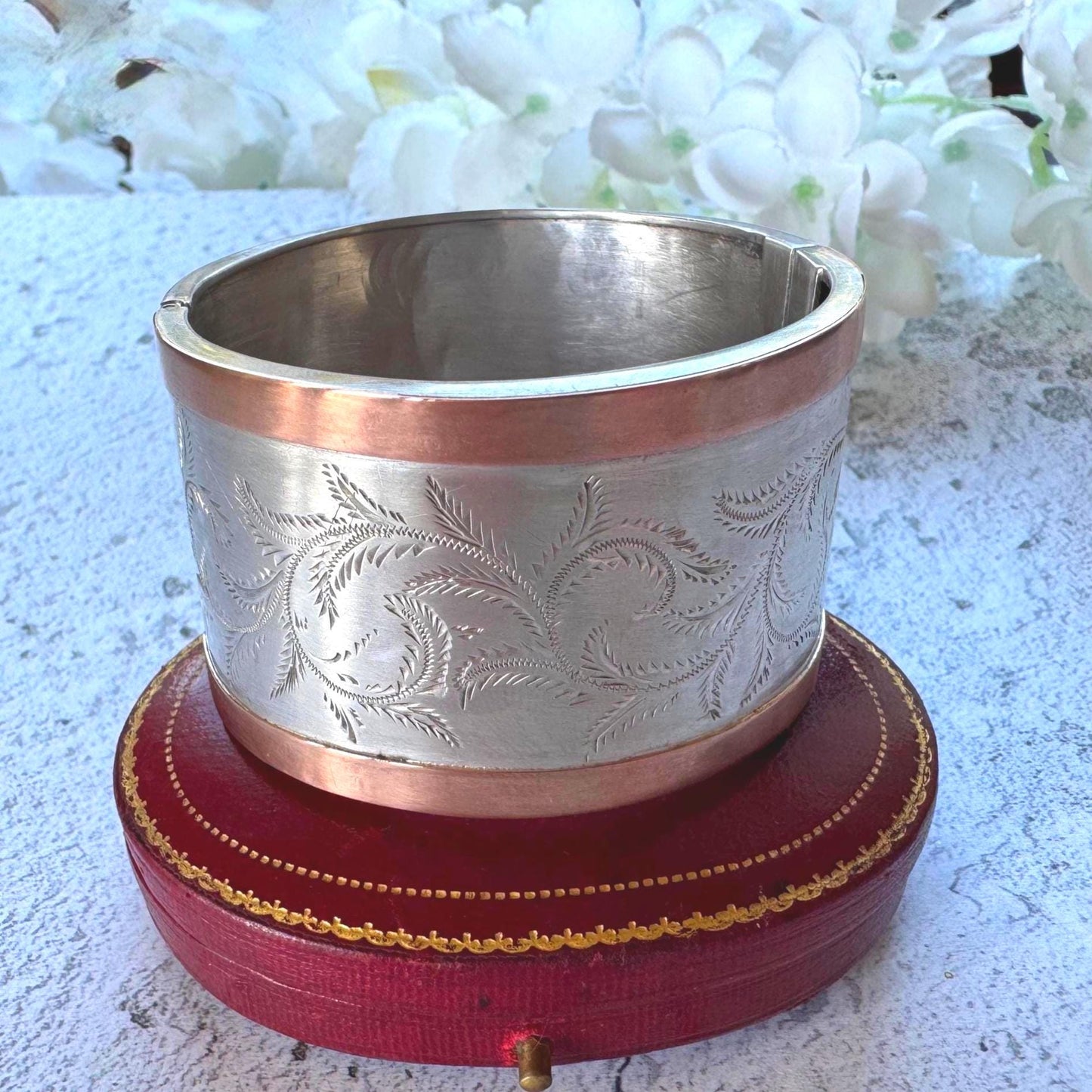 Victorian Sterling Silver & 9ct Rose Gold Bangle c1860