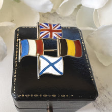 Carica l'immagine nel visualizzatore di Gallery, Rare WW1 Allies Sweetheart Brooch Russia Included 1914-1917: Sterling Silver Enamel Antique Military Pin
