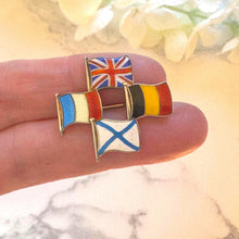 Carica l'immagine nel visualizzatore di Gallery, Rare WW1 Allies Sweetheart Brooch Russia Included 1914-1917: Sterling Silver Enamel Antique Military Pin
