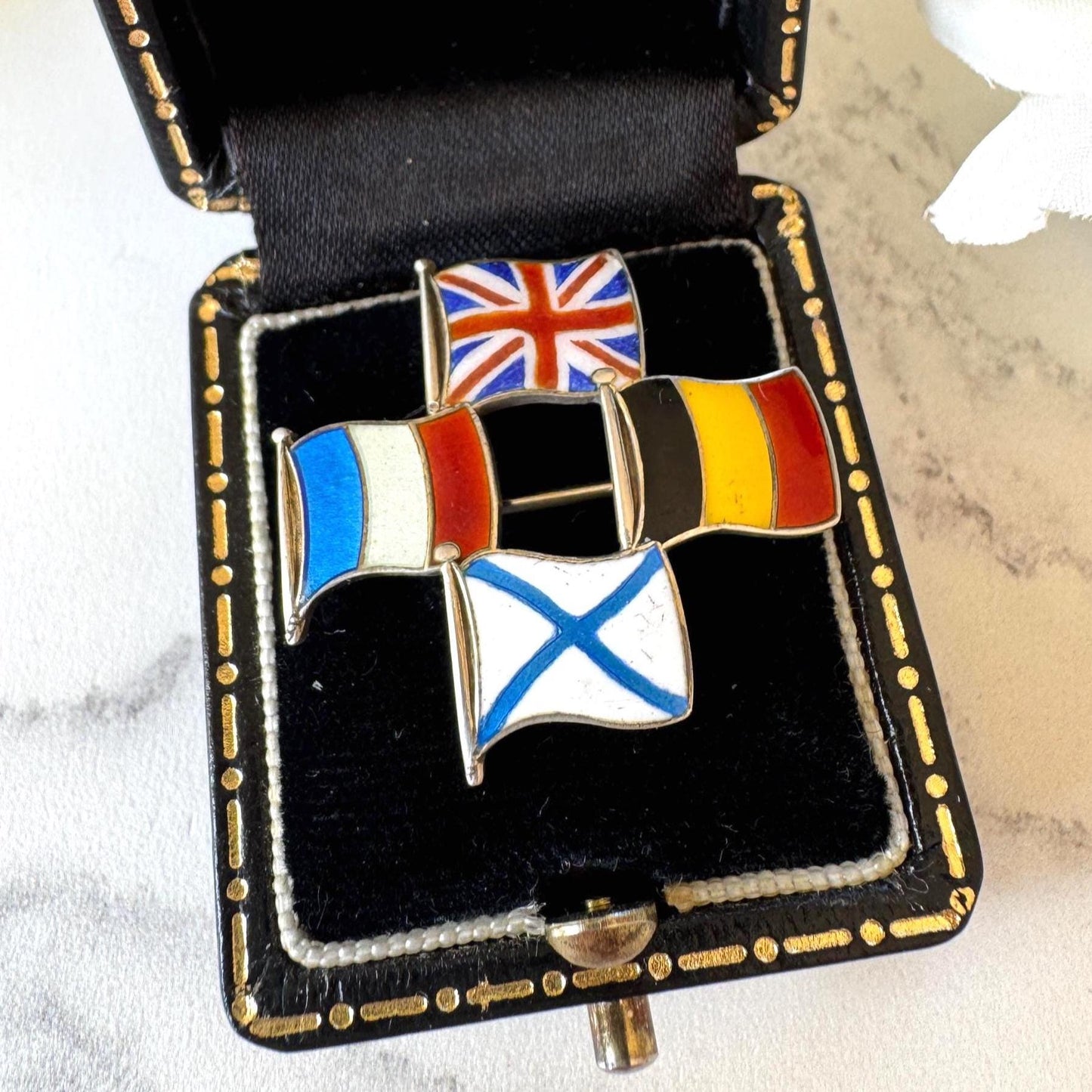 Rare WW1 Allies Sweetheart Brooch Russia Included 1914-1917: Sterling Silver Enamel Antique Military Pin