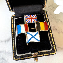 Carica l'immagine nel visualizzatore di Gallery, Rare WW1 Allies Sweetheart Brooch Russia Included 1914-1917: Sterling Silver Enamel Antique Military Pin
