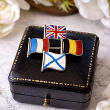 Carica l'immagine nel visualizzatore di Gallery, Rare WW1 Allies Sweetheart Brooch Russia Included 1914-1917: Sterling Silver Enamel Antique Military Pin
