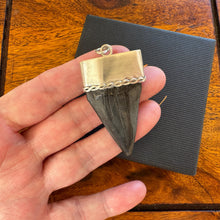 Load image into Gallery viewer, Large Megalodon Shark Tooth Sterling Silver Pendant: Vintage Real Fossil Statement Jewellery
