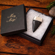 Load image into Gallery viewer, Large Megalodon Shark Tooth Sterling Silver Pendant: Vintage Real Fossil Statement Jewellery
