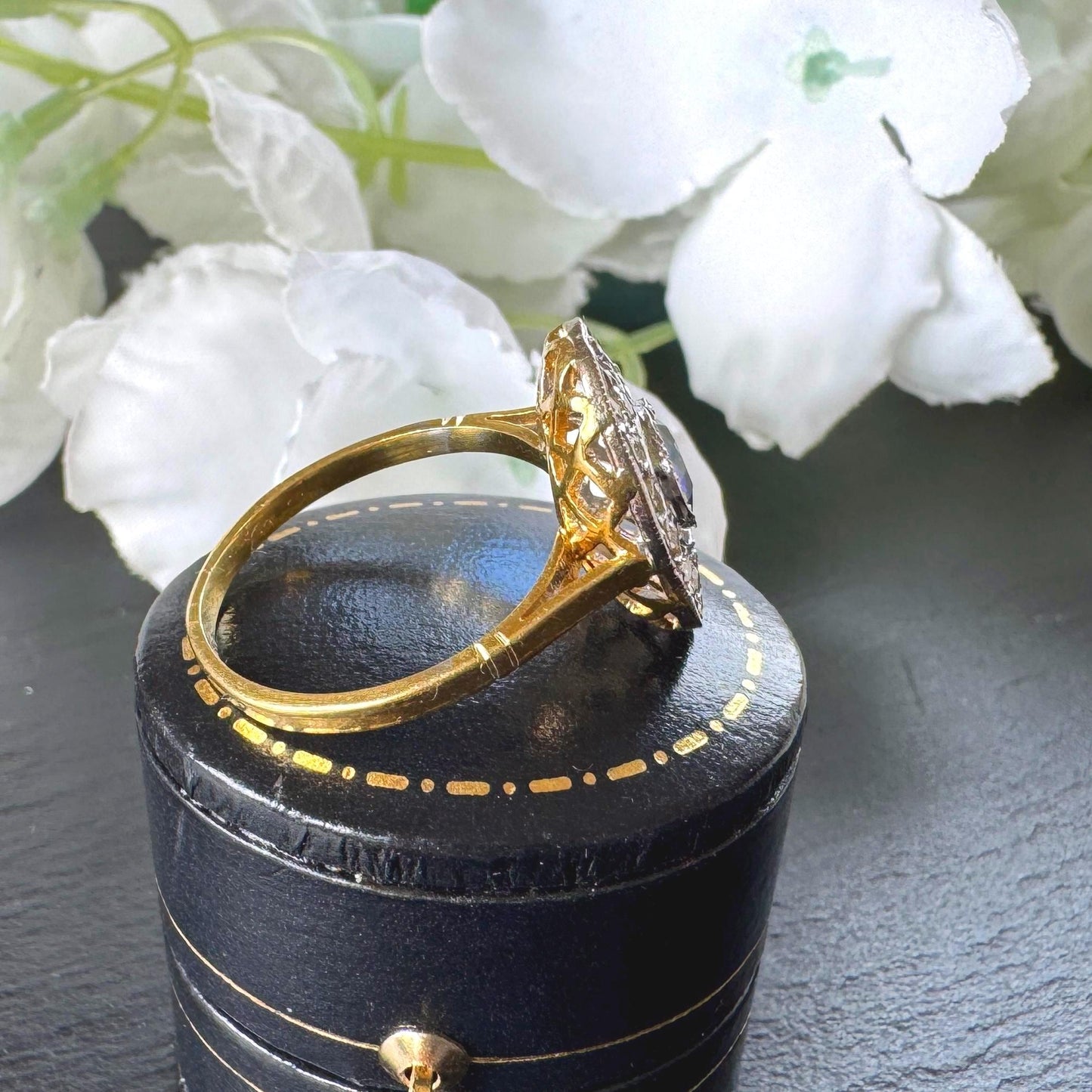 Antique Art Deco Sapphire and Diamond Cluster Ring, Platinum Topped 18ct Gold, c.1920