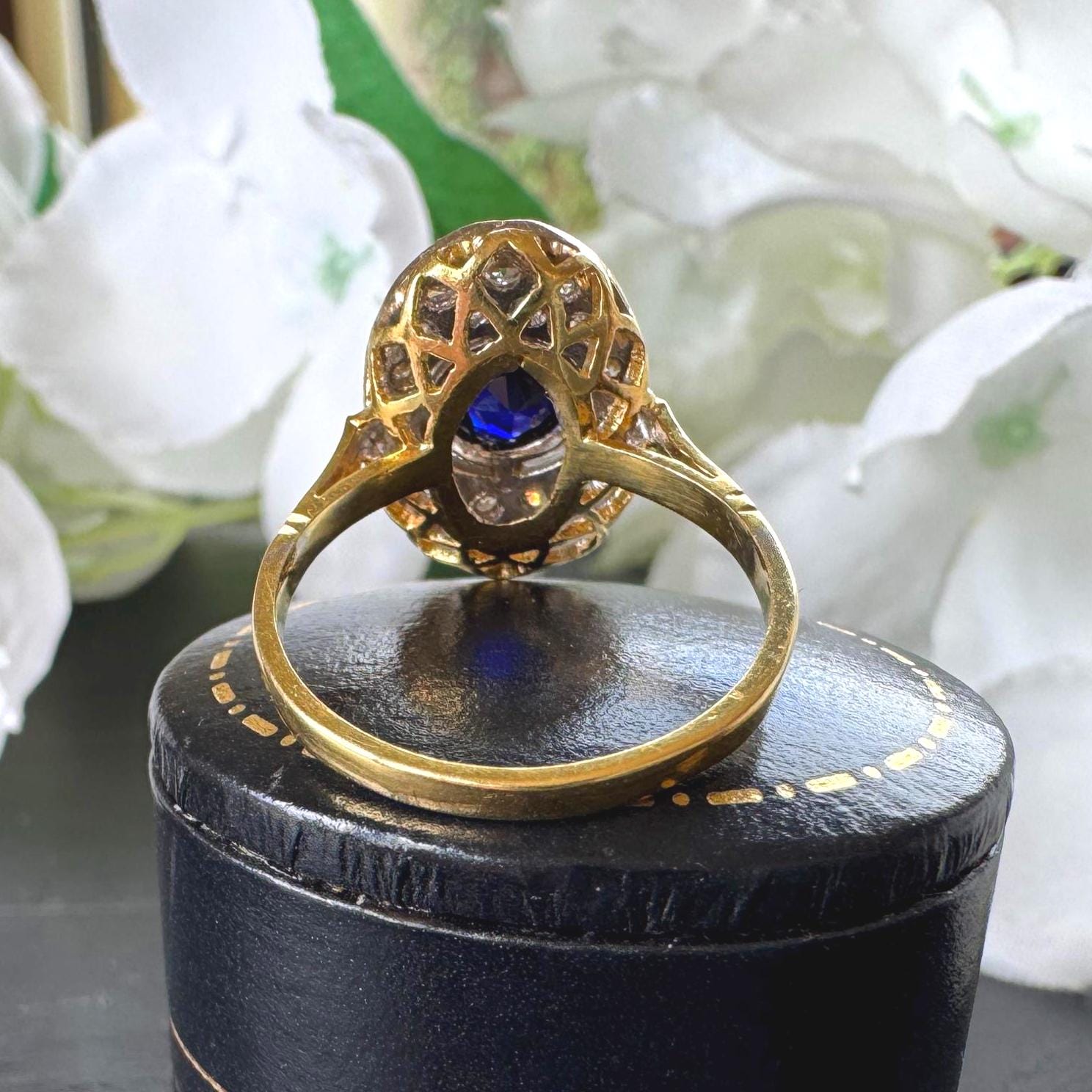Antique Art Deco Sapphire and Diamond Cluster Ring, Platinum Topped 18ct Gold, c.1920