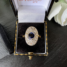 Charger l'image dans la galerie, Antique Art Deco Sapphire and Diamond Cluster Ring, Platinum Topped 18ct Gold, c.1920
