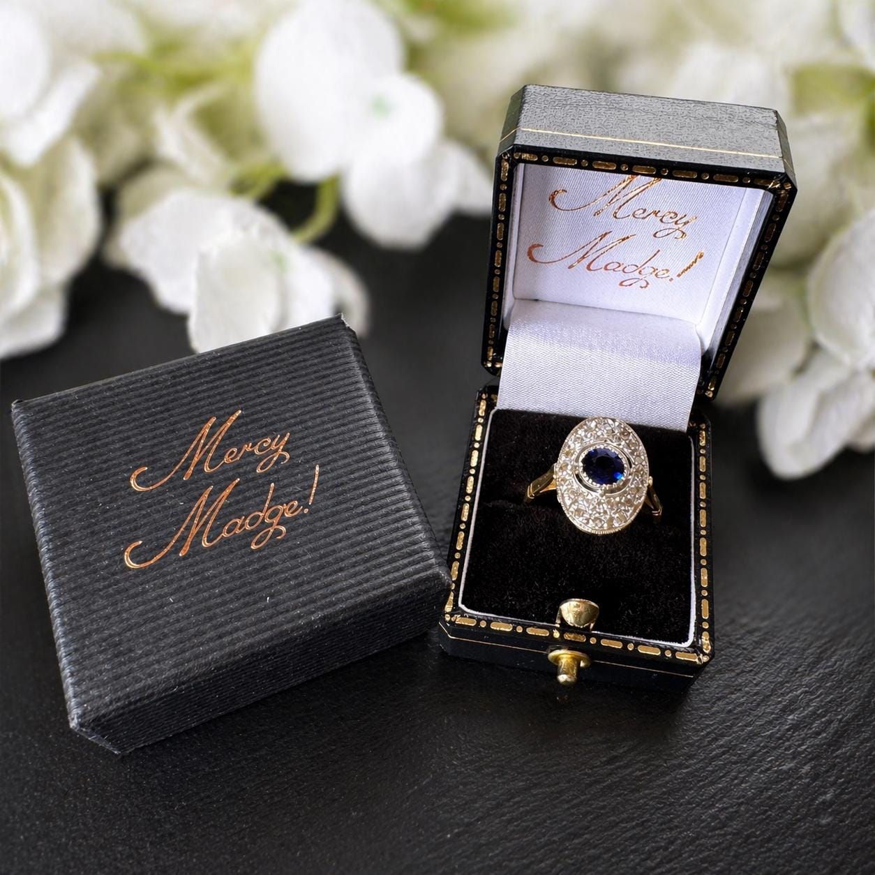 Antique Art Deco Sapphire and Diamond Cluster Ring, Platinum Topped 18ct Gold, c.1920