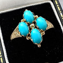 Charger l'image dans la galerie, Vintage 9ct Gold &amp; Turquoise Victorian Style Kite Ring
