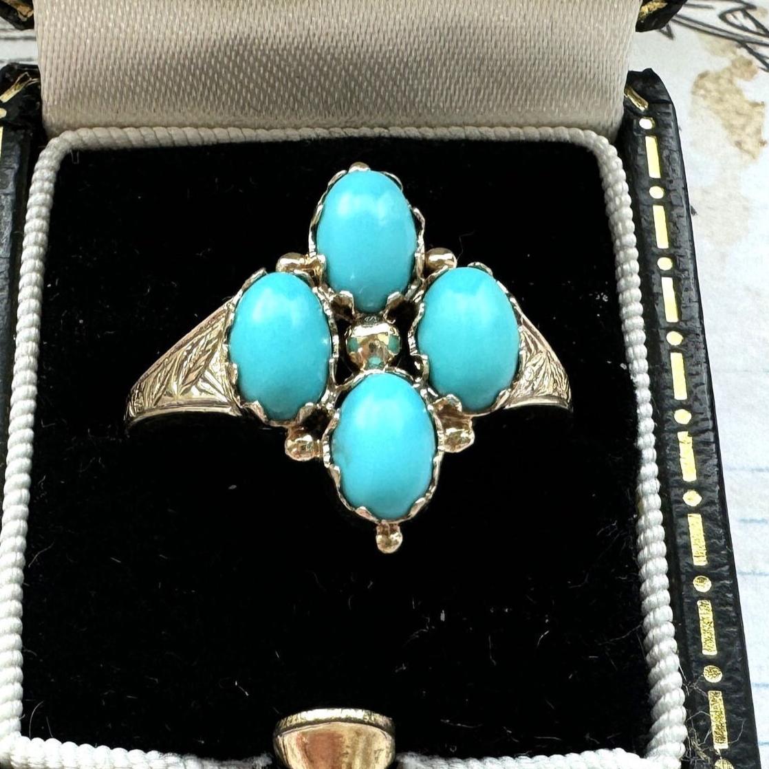 Vintage 9ct Gold & Turquoise Victorian Style Kite Ring