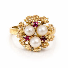 Charger l'image dans la galerie, Vintage 9ct Gold Pearl &amp; Ruby Birds Nest Cocktail Ring
