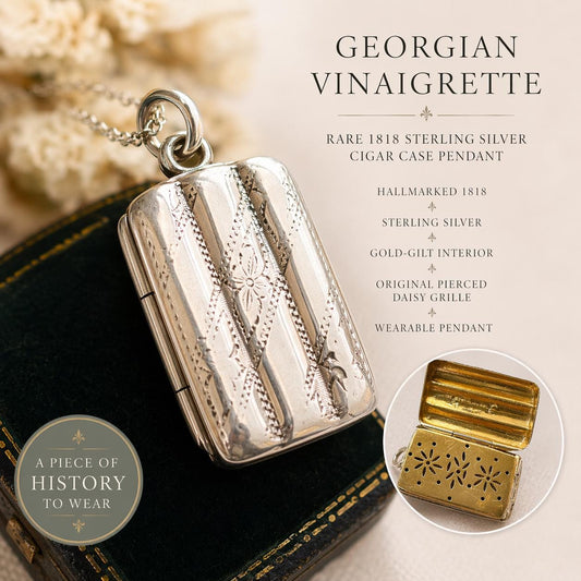 Rare Georgian Silver Miniature Cigar Box Vinaigrette Pendant